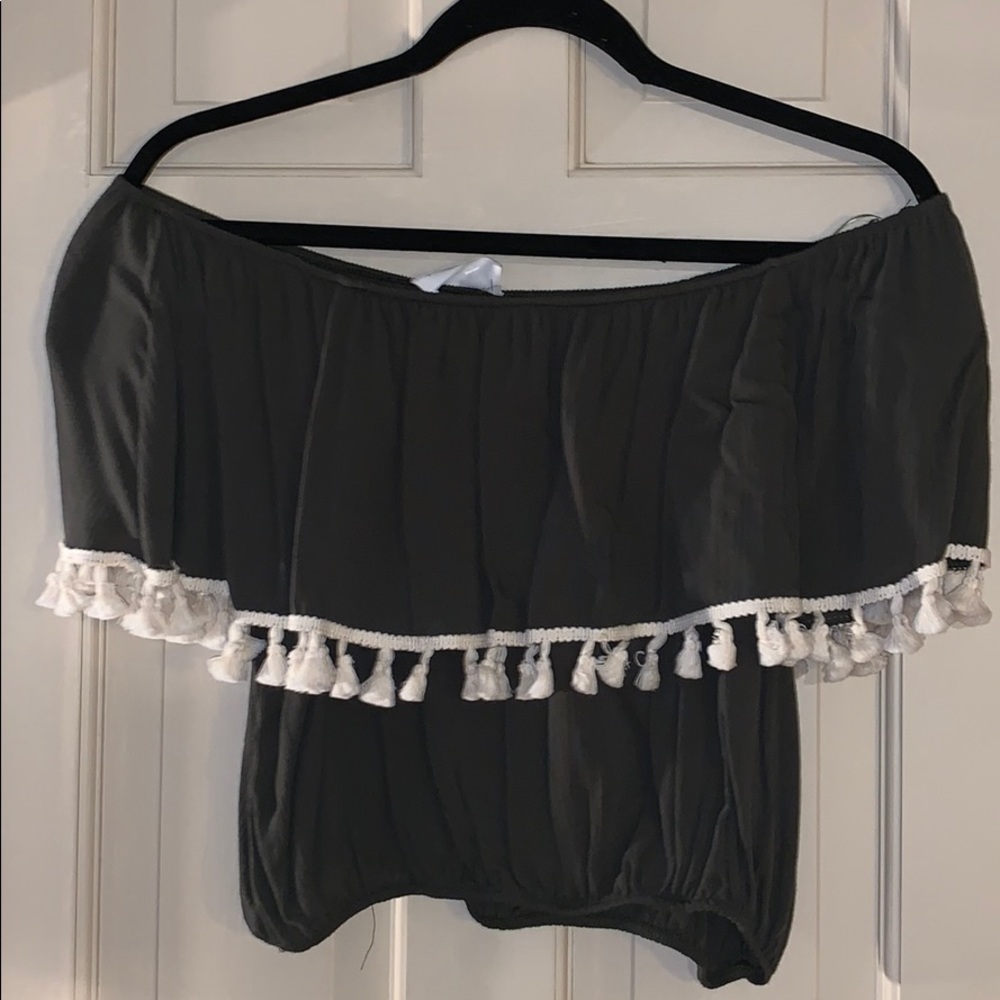 Forest green off the shoulder crop top